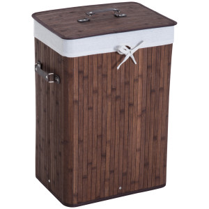 Homcom Cesto Portabiancheria Bambù, Coperchio, Sacco Tessuto Rimovibile, 40x30x60cm - Marrone Aosom