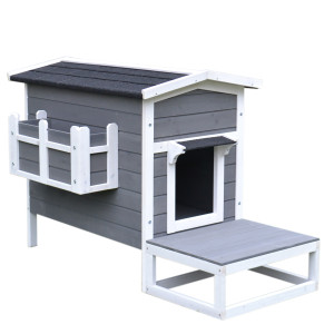 Pawhut Cuccia Rialzata da Esterno, Balconcino, Tetto Impermeabile, Legno - Grigio  Aosom