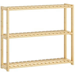 Homcom Scaffale per il Bagno a 3 Ripiani Regolabili in 5 Posizioni, in Bambù, 60x15x50 cm, color Legno