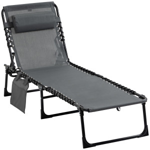 Outsunny Sdraio da Giardino Pieghevole con Schienale Reclinabile su 5 Posizioni e Cuscino, 185x58x30cm, Grigio   Aosom Italy