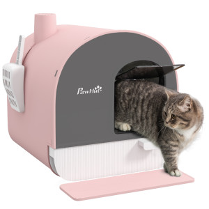 Pawhut Lettiera per Gatti Chiusa con Vassoio Rimuovibile, Paletta e Filtro, 43x44x47cm, Rosa   Aosom