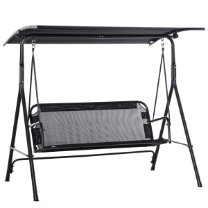 Outsunny Dondolo da Giardino Terrazza 3 Posti con Tettuccio Parasole Regolabile, Metallo e Texteline, 172x110x155cm, Nero   Aosom Italy