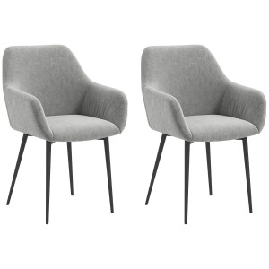 Homcom Set 2 Sedie da Pranzo Nordiche Imbottite con Braccioli Ricurvi in Tessuto Effetto Velluto, 54x57x80 cm, Grigio Scuro