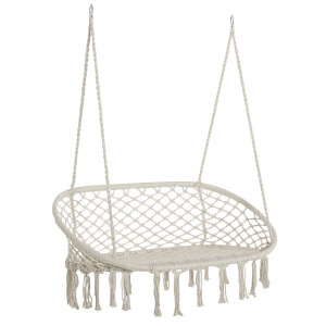 Outsunny Amaca a Dondolo da Giardino e Casa a 2 Posti, Telaio Metallo e Seduta Cotone 130x75x40cm, Bianco Crema Aosom
