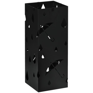 Homcom Portaombrelli in Metallo con 4 Ganci e Vaschetta Raccogligocce, 15.5x15.5x41cm, Nero Aosom
