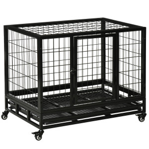 Pawhut Gabbia Box per Cani Cuccioli da Interno Esterno con Rotelle 92×62×75cm Aosom