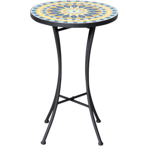 Outsunny Tavolino da Giardino in Metallo con Piano d'Appoggio a Mosaico in Ceramica, Ф35.5x53.5cm, Multicolore Aosom