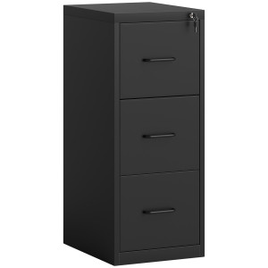Homcom Schedario Portadocumenti Minimal a 3 Cassetti con Barra Regolabile, in Acciaio, 36.5x46.2x99 cm, Nero