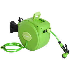 Durhand Outsunny Rullo Avvolgitubo Riavvolgimento Automatico con Ugello Multifunzionale Giardino 20m Aosom