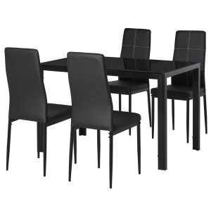 Homcom Set Sedie Tavolo da Prando Moderne 5 Pezzi, Sedie Sala da Pranzo Moderne in Similpelle e Tavolo in Vetro Temperato, Nero   Aosom Italy