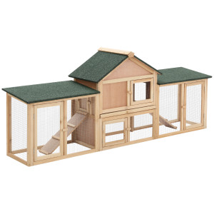 Pawhut Gabbia per Conigli, Conigliera Recintata con Rampe, Tetto Impermeabile e Vassoio Estraibile 210 x 45.5 x 84.5 cm Aosom