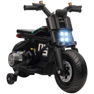 Homcom Moto Elettrica per Bambini 3-5 Anni in PP e Metallo con Rotelle, Clacson e Musica, 86x44x58 cm, Nera Aosom