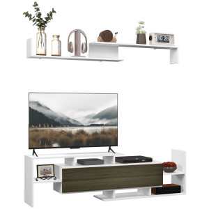 Homcom Mobile TV Moderno con Mensola a Muro e Ripiani Aperti in Legno Bianco e Nero per Soggiorno Salotto Design Elegante e Funzionale  Aosom
