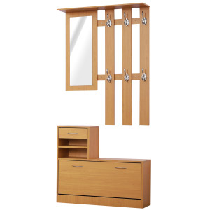 Homcom Mobile Guardaroba Scarpiera Regolabile e Specchio con Appendiabiti 6 Ganci per Ingresso e Camera da Letto  in Legno Aosom