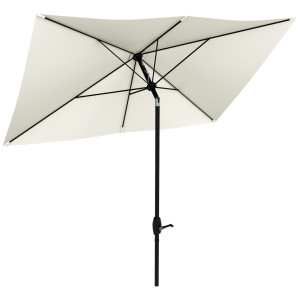Outsunny Ombrellone da Giardino Rettangolare 200x300cm Apertura a Manovella e Inclinazione Regolabile, Crema Aosom