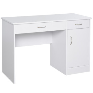Homcom Scrivania Moderna per PC e Computer con 2 Cassetti e 1 Armadietto per Ufficio o Camera in Legno Bianco Aosom