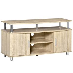 Homcom Mobile TV Moderno con 2 Ripiani, Fori Passacavi e 2 Armadietti, Mobiletto Basso per TV Fino 45", Quercia, 105x40x55cm Aosom