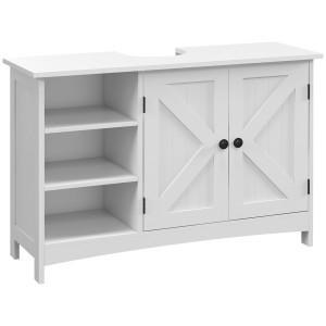 Kleankin Mobile Sotto Lavabo Bagno con Armadietto a 2 Ante e 3 Ripiani Aperti in Legno, 90x30x60cm, Bianco