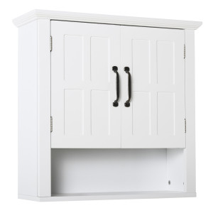 Homcom Mobiletto da Parete 2 Ante con Ripiano in Legno per Cucina Bagno, Bianco 60x19.8x58cm