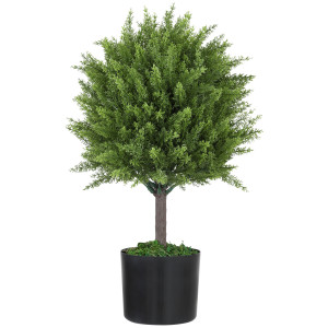 Homcom Pianta Finta Albero Cedro con Vaso Incluso per Interno ed Esterno, Altezza 55 cm, Verde