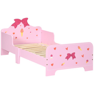 Zonekiz Letto per Bambini con Sponde e Fantasia a Fiocchi e Cuori, Età 3-6 Anni, 143x74x59cm, Rosa