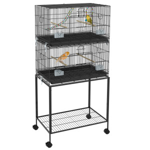 Pawhut Gabbia per Uccelli in Acciaio e PP, Design Impilato con Posatoi, Altalene e Scalette, 77x46x164 cm, Nero Aosom