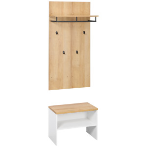 Homcom Mobile da Ingresso con Scarpiera Bassa, Panca e Appendiabiti da 4 Ganci in Truciolato e Acciaio, 60x28x120 cm   Aosom Italy
