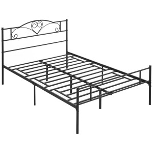 Homcom Struttura Letto Una Piazza e Mezza in Acciaio 145x211x106cm, Doghe Integrate e Testiera, Spazio Inferiore per Contenitori, Nero Aosom