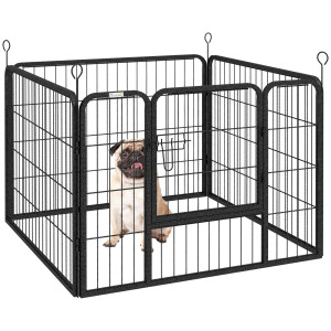 Pawhut Recinto per Cani Pieghevole in Metallo, per Interno ed Esterno con Porta e Picchetti, 82x82x60cm Grigio Aosom