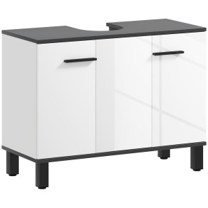 Homcom Mobile Sottolavabo Bagno con Armadietto 2 Ante e Ripiano Regolabile, 80x34x60 cm, Bianco Lucido