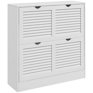 Homcom Mobile Scarpiera Salvaspazio in Legno per 16 Paia di Scarpe con 2 Ante a Ribalta, 81.5x25x83cm, Bianco Aosom