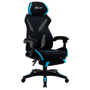 Vinsetto Sedia da Ufficio Girevole, Ergonomica, con Rotelle, Poggiapiedi, Altezza Regolabile, Schienale Inclinabile, in Tessuto, Nero e Blu   Aosom