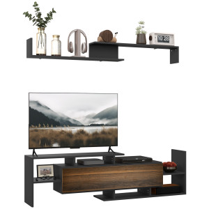 Homcom Mobile Porta TV Moderno con Mensola a Muro e Ripiani Aperti Armadietto in Legno, Nero e Marrone   Aosom Italy
