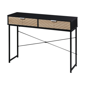 Homcom Mobile Consolle Moderna da Ingresso con 2 Cassetti e Struttura Incrociata in Metallo, linee a spina e supporto a X sul retro, Nera Aosom Italy