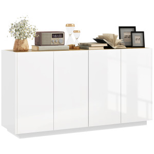 Homcom Credenza Moderna con Armadietti a 2 Ante, Chiusura Ammortizzata e Ripiani Regolabili, 140x40x75cm, Bianco Lucido