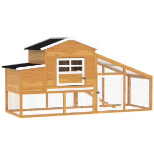 Pawhut Pollaio per Galline con Corsa Zona di Nidificazione Vassoio Estraibile da Giardino Legno 200x80x105cm Aosom