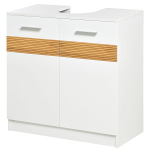Kleankin Mobile Moderno Sotto Lavabo Bagno per nascondere tubi idraulici, Sottolavandino con Antine in Legno Bianco, 60x30x60.5cm Aosom Italy
