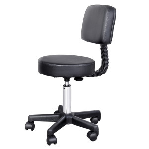 Homcom Sgabello con Ruote, Schienale, Altezza Regolabile, per Parrucchieri, Salone Estetico, Casa, in Ecopelle, Nero   Aosom