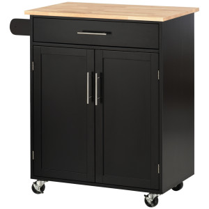Homcom Carrello da Cucina con Armadietto 2 Ante e Cassetto, Ruote e Barra Laterale, 83x45x91.5 cm, Nero   Aosom Italy