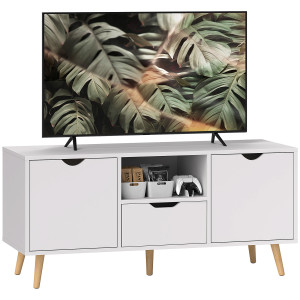 Homcom Mobile Porta TV max 50" con Cassetto, Ripiano Aperto e Armadietti, 110x40x50 cm, Bianco e Legno