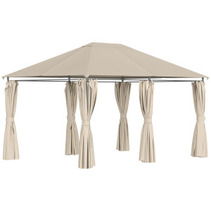 Outsunny Gazebo da Giardino 6 Pareti Rimovibili 12 Paletti Struttura in Metallo Telo in Poliestere 400 x 300 x 274 cm Beige