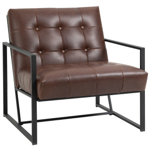 Homcom Poltrona Stile Industriale Trapuntata a Bottoni, Arredamento Moderno Poltroncina in Metallo e PU, 62x74x78cm Marrone
