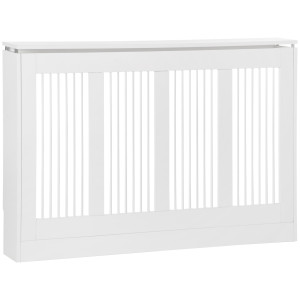 Homcom Copritermosifone Moderno ed Elegante in MDF e Acciaio per Casa e Ufficio 120x18x84cm Colore Bianco Design Minimalista Aosom