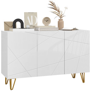 Homcom Mobile Contenitore con 2 Armadietti e Ripiano Regolabile, in Truciolato e Metallo, 120x40x75 cm, Bianco e Oro