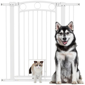 Pawhut Cancellino per Cani Regolabile da 76-104 cm, Cancelletto Alto 106 cm con 2 Estensioni, Bianco
