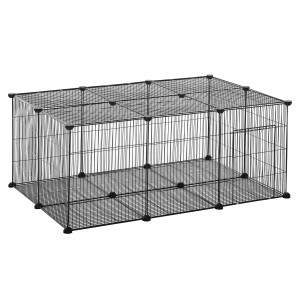 Pawhut Recinto per Conigli Conigliera da esterno,Gabbia per Conigli e Piccoli Animali Modulabili in Metallo con Porta, Nero, 105 x 70 x 45cm Aosom