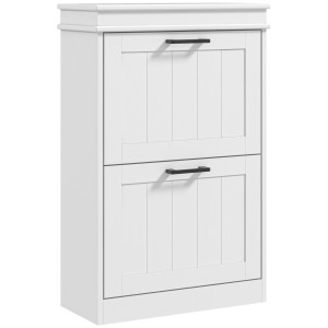Homcom Scarpiera Moderna con 2 Cassetti Ribaltabili per 10 Paia di Scarpe e Ripiano Regolabile, 54x24x82.5cm, Bianco