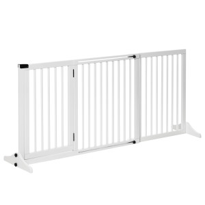 Pawhut Cancellino per Cani Taglia Regolabile a 3 Pannelli, in Legno di Pino, 113-166x36x71 cm, Bianco Aosom