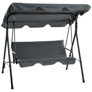 Outsunny Dondolo da Giardino 3 Posti con Tettuccio Regolabile e Cuscini in Poliestere e Acciaio Antiruggine, 172x110x153 cm, Grigio   Aosom Italy