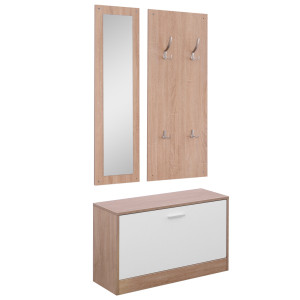 Homcom Set 3 Pezzi Scarpiera Appendiabiti Specchio Guardaroba da ingresso da Ingresso Camera da Letto in Legno Aosom